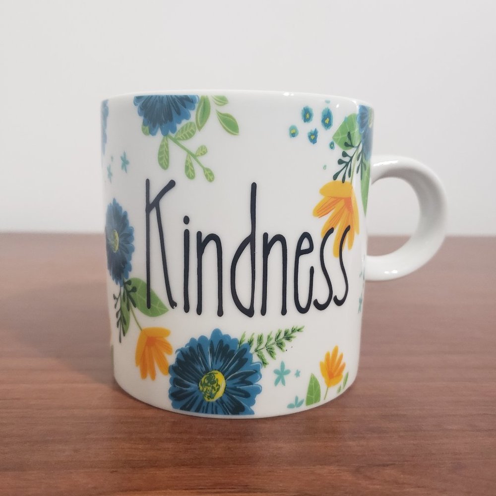 Coffee Mug Kindness Floral Design Positive Vibes White Tea Cup Standard Size